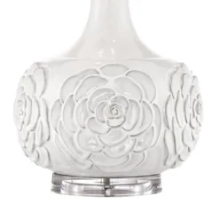 Possini Euro Design Natalia Modern Country Cottage Table Lamp 27" Tall White Ceramic Glaze Textured Floral Drum Shade For Bedroom Living Room Bedside -Adesso Shop GUEST 00bd0ea0 d270 407e a19c 20edaa123f86