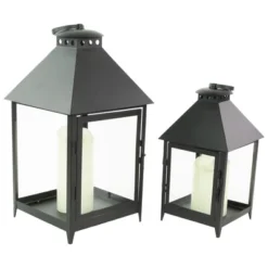 Northlight Set Of 2 Black Modern Style Candle Lanterns 15.75"