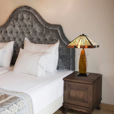 27" Resin Contemporary Mission Table Lamp With Tiffany Glass Shade - Cal Lighting 4 27" Resin Contemporary Mission Table Lamp With Tiffany Glass Shade - Cal Lighting - Image 2