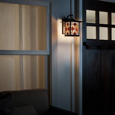 11.75" Stained Glass 1-Light Tiffany Style Bronze Outdoor Lantern Wall Sconce - River Of Goods 5 11.75" Stained Glass 1-Light Tiffany Style Bronze Outdoor Lantern Wall Sconce - River Of Goods - Image 3