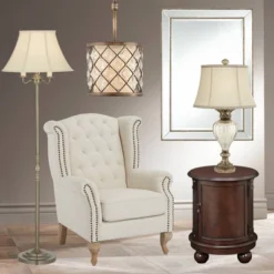 Regency Hill Montebello Vintage Retro Floor Lamp Standing 59" Tall Antique Brass Metal Soft Tan Bell Shade For Living Room Bedroom Office House Home -Adesso Shop GUEST 06185be0 25a1 436e b382 1727f641f1f5