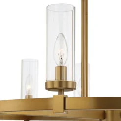 Stiffel Aron Brass Gold Wagon Wheel Chandelier 36" Wide Modern Clear Glass Shade 12-Light Fixture For Dining Room House Foyer Kitchen Island Entryway -Adesso Shop GUEST 065ab444 a265 44f2 afa6 ad685d420eb1