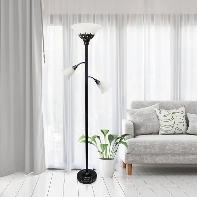 3 Light Restoration Floor Lamp With Scalloped Glass Shade Bronze - Elegant Designs 6 3 Light Restoration Floor Lamp With Scalloped Glass Shade Bronze - Elegant Designs - Image 4