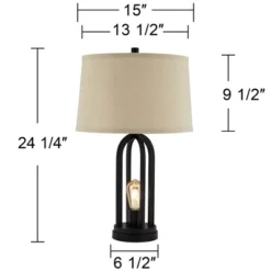 360 Lighting Marcel Industrial Table Lamps 24 1/4" High Set Of 2 Black With LED Nightlight USB Port Natural Shade For Bedroom Living Room House Desk -Adesso Shop GUEST 08110b11 1fea 47bb 87df 4ebf60c80329
