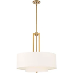 Possini Euro Design Sundry Warm Brass Pendant Chandelier 24" Wide Modern Double Drum Shades 4-Light Fixture For Dining Room House Foyer Kitchen Island -Adesso Shop GUEST 08910e51 30b2 43c2 b576 d65de6e7ce98