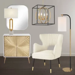 Possini Euro Design Black Warm Brass Cage Foyer Pendant Chandelier 16 1/2" Wide 4-Light Mid Century Modern For Dining Room House -Adesso Shop GUEST 08b99359 1dbf 44d4 bc7b 30527d6a7380