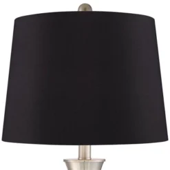 360 Lighting Simon Modern Table Lamps 25 1/2" High Set Of 2 Brushed Nickel With USB Charging Port Black Faux Silk Drum Shade For Bedroom Office Desk