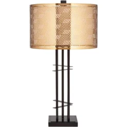 Possini Euro Design Deborah Modern Mid Century Table Lamp 30" Tall Black With USB Charging Port Gold Metal Double Drum Shades For Living Room Desk -Adesso Shop GUEST 09d25b0f f17f 43b2 97c8 a4aad1682a8d
