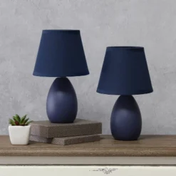 9.45" 2pk Petite Ceramic Oblong Bedside Table Desk Lamps With Matching Tapered Drum Shade Blue - Creekwood Home -Adesso Shop GUEST 0ae6ccf3 b598 4bbf 9a14 9cdf7e2aef24