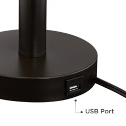 Franklin Iron Works Bernie Industrial Table Lamps 25" High Set Of 2 Rich Bronze With USB Charging Port Tan Drum Shade For Bedroom Living Room Bedside -Adesso Shop GUEST 0c5b7160 e708 4a8d 8e5b a6e7ad5b377e