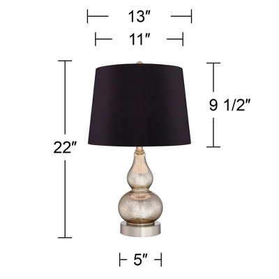 360 Lighting Castine Modern Accent Table Lamps 22" High Set Of 2 Mercury Glass With USB Charging Port Black Faux Silk Shade For Bedroom Bedside Desk 7 360 Lighting Castine Modern Accent Table Lamps 22" High Set Of 2 Mercury Glass With USB Charging Port Black Faux Silk Shade For Bedroom Bedside Desk - Image 5