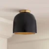 Possini Euro Design Merrick Modern Industrial Ceiling Light Flush Mount Fixture 9" Wide Black Gold For Bedroom Kitchen Living Room Hallway Bathroom