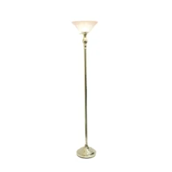 1-Light Torchiere Floor Lamp With Marbleized Glass Shade Gold - Lalia Home