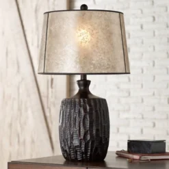 Franklin Iron Works Kelly Rustic Farmhouse Table Lamp 25 1/2" High Brown Mica Drum Shade For Bedroom Living Room Bedside Nightstand Office Kids Family