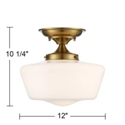 Regency Hill Rustic Farmhouse Ceiling Light Semi Flush Mount Fixture 12" Wide Soft Gold Opal White Glass For Bedroom Kitchen Living Room Hallway House -Adesso Shop GUEST 0f2b4ba1 9358 46b4 8d3a 846d73f775d5