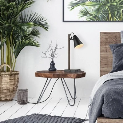 18" Nash Table Lamp With Faux Wood Arm Matte Black - Globe Electric 3 18" Nash Table Lamp With Faux Wood Arm Matte Black - Globe Electric