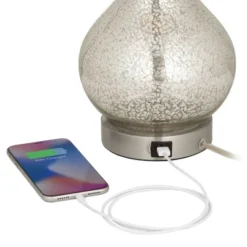 360 Lighting Ledger Modern Accent Table Lamps 21 3/4" High Set Of 2 Mercury Glass With USB Charging Port Table Top Dimmers Off-White Shade For Desk -Adesso Shop GUEST 10ca657e e857 4f0a abd9 0f6d86bf3c4b