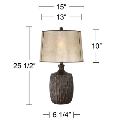 Franklin Iron Works Kelly Rustic Farmhouse Table Lamp 25 1/2" High Brown Mica Drum Shade For Bedroom Living Room Bedside Nightstand Office Kids Family 5 Franklin Iron Works Kelly Rustic Farmhouse Table Lamp 25 1/2" High Brown Mica Drum Shade For Bedroom Living Room Bedside Nightstand Office Kids Family - Image 3
