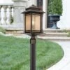 Franklin Iron Works Farmhouse Rustic Mission Outdoor Post Light Fixture Walnut Bronze Dimmable LED 37 1/2" Frosted Cream Glass For Exterior Barn Deck -Adesso Shop GUEST 11c0e5f9 1724 44a8 b786 5f06fc39c180