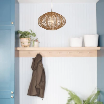 13.5" 1-Light Linnea Pendant Rattan Brown - River Of Goods 3 13.5" 1-Light Linnea Pendant Rattan Brown - River Of Goods