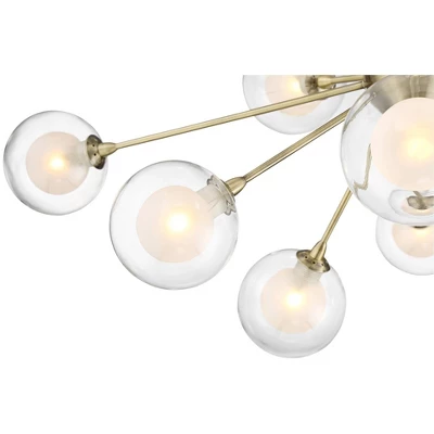 Possini Euro Design Modern Ceiling Light Semi Flush Mount Fixture Sputnik Brass 30 1/2" Wide 15-Light Double Glass Ball Hallway 4 Possini Euro Design Modern Ceiling Light Semi Flush Mount Fixture Sputnik Brass 30 1/2" Wide 15-Light Double Glass Ball Hallway - Image 2