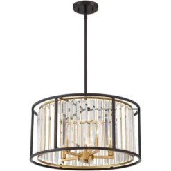 Possini Euro Design Milne Bronze Gold Drum Pendant Chandelier 20" Wide Modern Crystal 5-Light Fixture For Dining Room House Kitchen Island Entryway -Adesso Shop GUEST 12d42693 bdef 422d a53e b6d5fe5712d6
