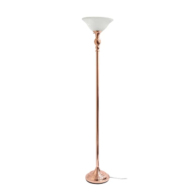 1 Light Torchiere Floor Lamp With Marbleized Glass Shade Rose Gold - Elegant Designs 10 1 Light Torchiere Floor Lamp With Marbleized Glass Shade Rose Gold - Elegant Designs - Image 8