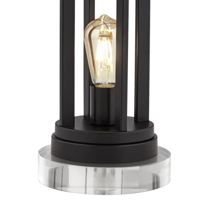 360 Lighting Marcel Industrial Table Lamps Set Of 2 With Round Risers 24 1/4" High Black LED Nightlight USB Port Natural Shade For Living Room Desk 6 360 Lighting Marcel Industrial Table Lamps Set Of 2 With Round Risers 24 1/4" High Black LED Nightlight USB Port Natural Shade For Living Room Desk - Image 4