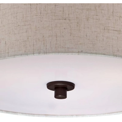 Regency Hill Sylvan Modern Ceiling Light Semi Flush Mount Fixture 14" Wide Bronze 3-Light Oatmeal Fabric Drum Shade For Bedroom Kitchen Living Room 3 Regency Hill Sylvan Modern Ceiling Light Semi Flush Mount Fixture 14" Wide Bronze 3-Light Oatmeal Fabric Drum Shade For Bedroom Kitchen Living Room - Image 2