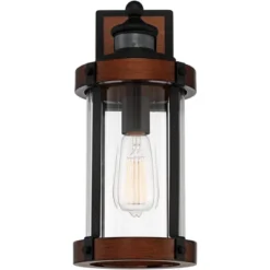 John Timberland Stan Industrial Outdoor Wall Light Fixture Dark Faux Wood Black Motion Sensor 15 1/2" Clear Glass For Post Exterior Barn Deck House -Adesso Shop GUEST 16b572bc 3ddf 4c2e 989f 7d7430a4c65c