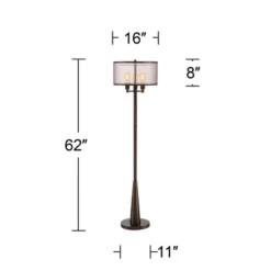 Franklin Iron Works Durango Rustic Farmhouse Floor Lamp 62" Tall Oiled Bronze Metal 3 Light LED Brown Sheer Drum Shade For Living Room Bedroom Office -Adesso Shop GUEST 1788dc71 c715 416b a832 b3463a5a2a1c