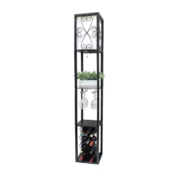 Etagere Organizer Storage Shelf Floor Lamp With Linen Shade Black - Simple Designs -Adesso Shop GUEST 178bf1c0 db9a 4cc1 af1a 95fc68071d96