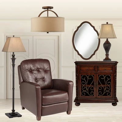Regency Hill Traditional Floor Lamp 59" Tall Italian Bronze Taupe Faux Silk Square Hardback Shade For Living Room Reading Bedroom Office 10 Regency Hill Traditional Floor Lamp 59" Tall Italian Bronze Taupe Faux Silk Square Hardback Shade For Living Room Reading Bedroom Office - Image 8