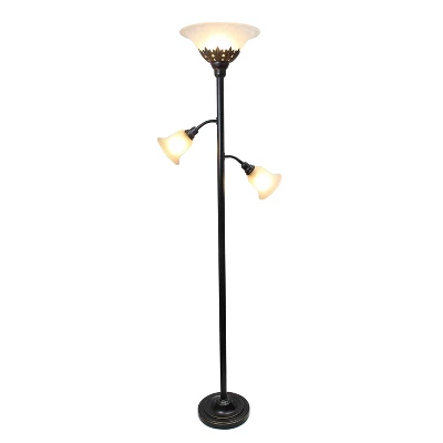3 Light Restoration Floor Lamp With Scalloped Glass Shade Bronze - Elegant Designs 3 3 Light Restoration Floor Lamp With Scalloped Glass Shade Bronze - Elegant Designs