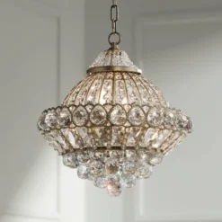 Vienna Full Spectrum Wallingford Antique Brass Chandelier 16" Wide French Crystal Glass 6-Light Fixture For Dining Room House Kitchen Island Entryway
