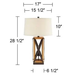 Franklin Iron Works Gaines Rustic Farmhouse Table Lamp 28 1/2" Tall Bronze Wood With LED Nightlight Off White Burlap Drum Shade For Bedroom House Home -Adesso Shop GUEST 1a140106 fd32 468a a9c9 332d0d134b4a