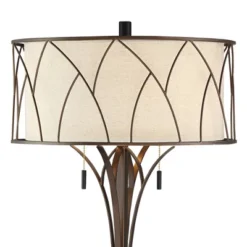 Franklin Iron Works Sydney Modern Mid Century Table Lamp 26" High Bronze With USB Charging Port Oatmeal Drum Shade For Bedroom Living Room Office Desk -Adesso Shop GUEST 1a43ac71 976a 4520 8008 1594c984d1cd