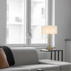 Metal Twin Pull Contemporary Table Lamp Antique Brass - Cal Lighting