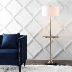 59" Metal/Wood Luce Floor Lamp (Includes LED Light Bulb) Black - JONATHAN Y