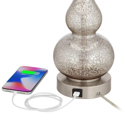 360 Lighting Castine Modern Accent Table Lamps 22" High Set Of 2 Mercury Glass With USB Charging Port Black Faux Silk Shade For Bedroom Bedside Desk 3 360 Lighting Castine Modern Accent Table Lamps 22" High Set Of 2 Mercury Glass With USB Charging Port Black Faux Silk Shade For Bedroom Bedside Desk