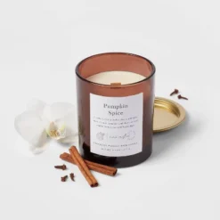 Clear Colored Glass With Woodwick And Brass Metal Inset Lid Pumpkin Spice - Threshold™ -Adesso Shop GUEST 1c95cc2d 2814 4cbc 9a59 3a2aef07e52e