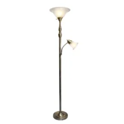 Torchiere Floor Lamp With Reading Light And Marble Glass Shade Antique Brass - Lalia Home