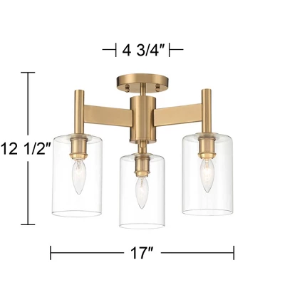 Possini Euro Design Lantico Modern Ceiling Light Semi Flush Mount Fixture 17" Wide Gold 3-Light Clear Glass For Bedroom Kitchen Living Room Hallway 10 Possini Euro Design Lantico Modern Ceiling Light Semi Flush Mount Fixture 17" Wide Gold 3-Light Clear Glass For Bedroom Kitchen Living Room Hallway - Image 8