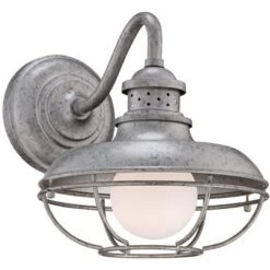 Franklin Iron Works Rustic Industrial Farmhouse Vintage Outdoor Barn Light Fixture Galvanized Steel Open Cage 13" White Glass Orb For Exterior Porch -Adesso Shop GUEST 209960e7 b279 4a8b b6a7 10ddb5f43af0