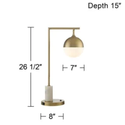 Possini Euro Design Luna Mid Century Desk Table Lamp 26 1/2" High Brass Metal With USB Charging Port Opal Glass Shade For Bedroom Living Room Bedside -Adesso Shop GUEST 20c74750 8a26 4b6a 83fe 2a778835d337