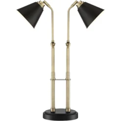 Possini Euro Design Sentry Modern Mid Century Desk Lamp 23" High Black Brass With USB Charging Port LED Adjustable Cone Shade For Bedroom Living Room -Adesso Shop GUEST 23a902e2 1768 4a21 b4e8 f727be00628c