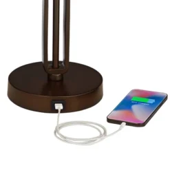 Franklin Iron Works Samuel Industrial Desk Lamp 20" High Rubbed Bronze With USB Charging Port Natural Mica Shade For Bedroom Living Room Bedside Desk -Adesso Shop GUEST 246fcc53 8bd8 425c 987c 547c4f34158a