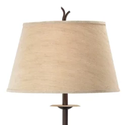 Franklin Iron Works Rustic Floor Lamp With Table 63.5" Tall Wood Twisted Iron Base Linen Empire Shade For Living Room Reading Bedroom -Adesso Shop GUEST 26429f54 6c11 4d9b 8a36 12e1a3d43fad