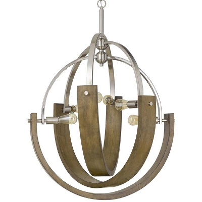 34" X 34" X 46.5" Metal/Wood Rauma Chandelier Brushed Steel - Cal Lighting 4 34" X 34" X 46.5" Metal/Wood Rauma Chandelier Brushed Steel - Cal Lighting - Image 2