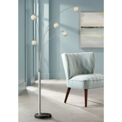 Possini Euro Design Allegra Mid Century Modern Arc Floor Lamp 88" Tall Chrome 5 Light Crystal Ball Shades For Living Room Reading Bedroom Office House 3 Possini Euro Design Allegra Mid Century Modern Arc Floor Lamp 88" Tall Chrome 5 Light Crystal Ball Shades For Living Room Reading Bedroom Office House